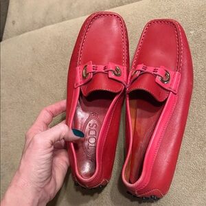 Tod's Women's Vibrant Red Leather Loafers 6.5